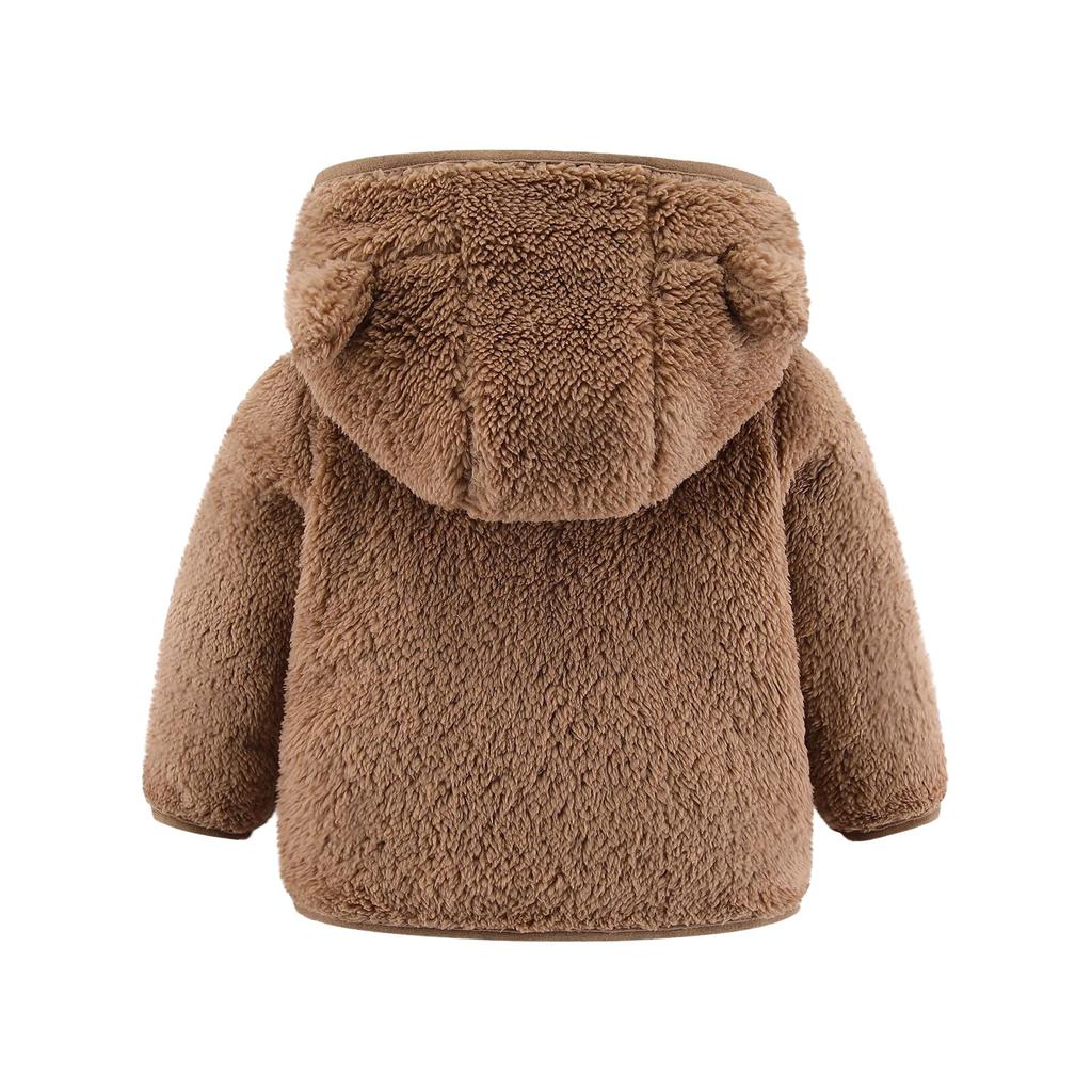 Kids Fashion Casual Long Sleeve Plush Top Solid Color Children Hooded Outerwear