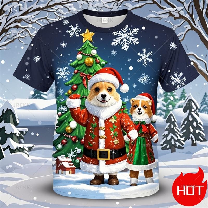 Summer Fashion 3D Merry Christmas Print T Shirt Cute Santa Xmas Christmas Trees Graphic T-shirts Women's Funny Snowflakes Tee Shirts