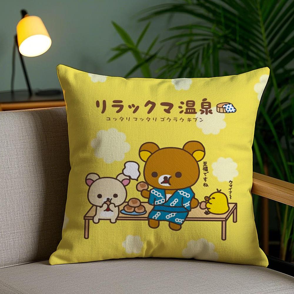 Мультяшная наволочка Rilakkuma, мягкий короткий плюш, двусторонняя печать, декор для дома, машинная стирка, наволочка, подарок