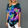 Casual Women Summer T-shirt Hummingbird Love Printed Stretch Loose Shirt Women Clothes Irregular Summer New Tops XS-8XL
