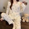 Хлопковая пижама в горошек «Облако» - Женский комплект с длинным рукавом и воротником «Питер Пэн» для весны и осени