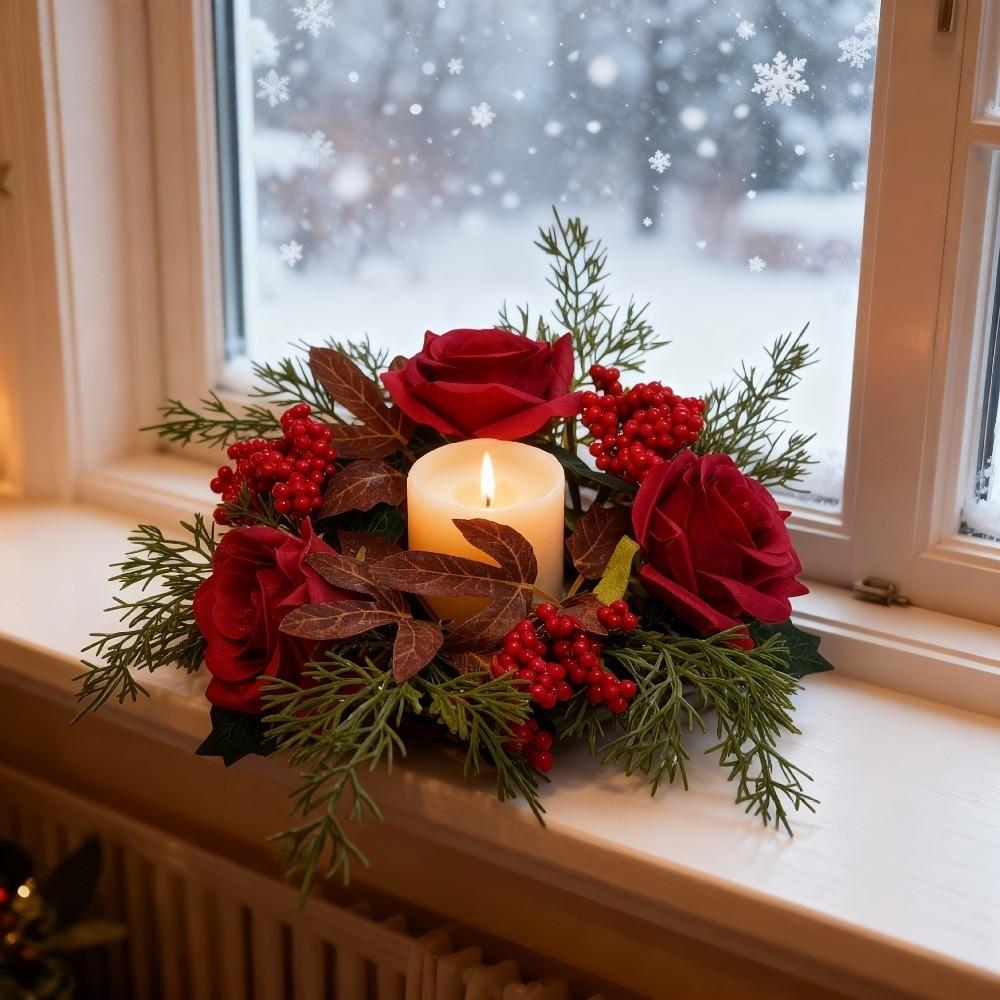 Bow/Flower Christmas Candle Ring Multifunctional Candlestick Wreaths  Christmas Table Decor