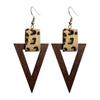 RSAMD Genuine Leather Wood Triangle Geometric Drop Earrings Statement Wooden Jewelry-#1
