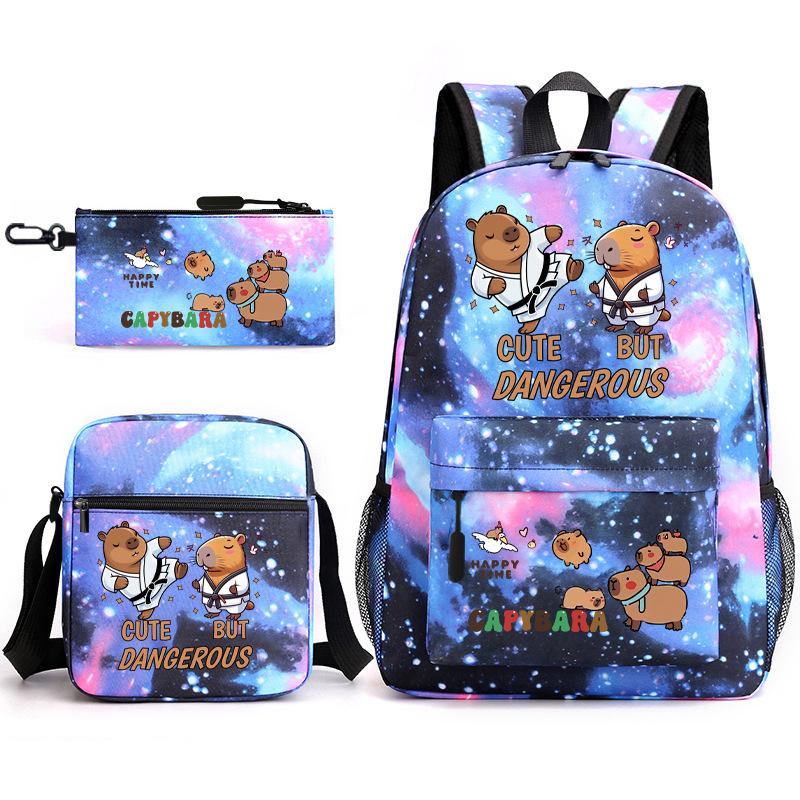 New Kapibara Student School Bag Fashion Popular Backpack Shoulder Bag Pencil Bag Three-piece Set