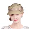 Women’s Vintage Straw Cloche Church Hat with Satin Bow | Elegant Bowler Bucket Hat for Tea Party Wedding Garden Formal Events