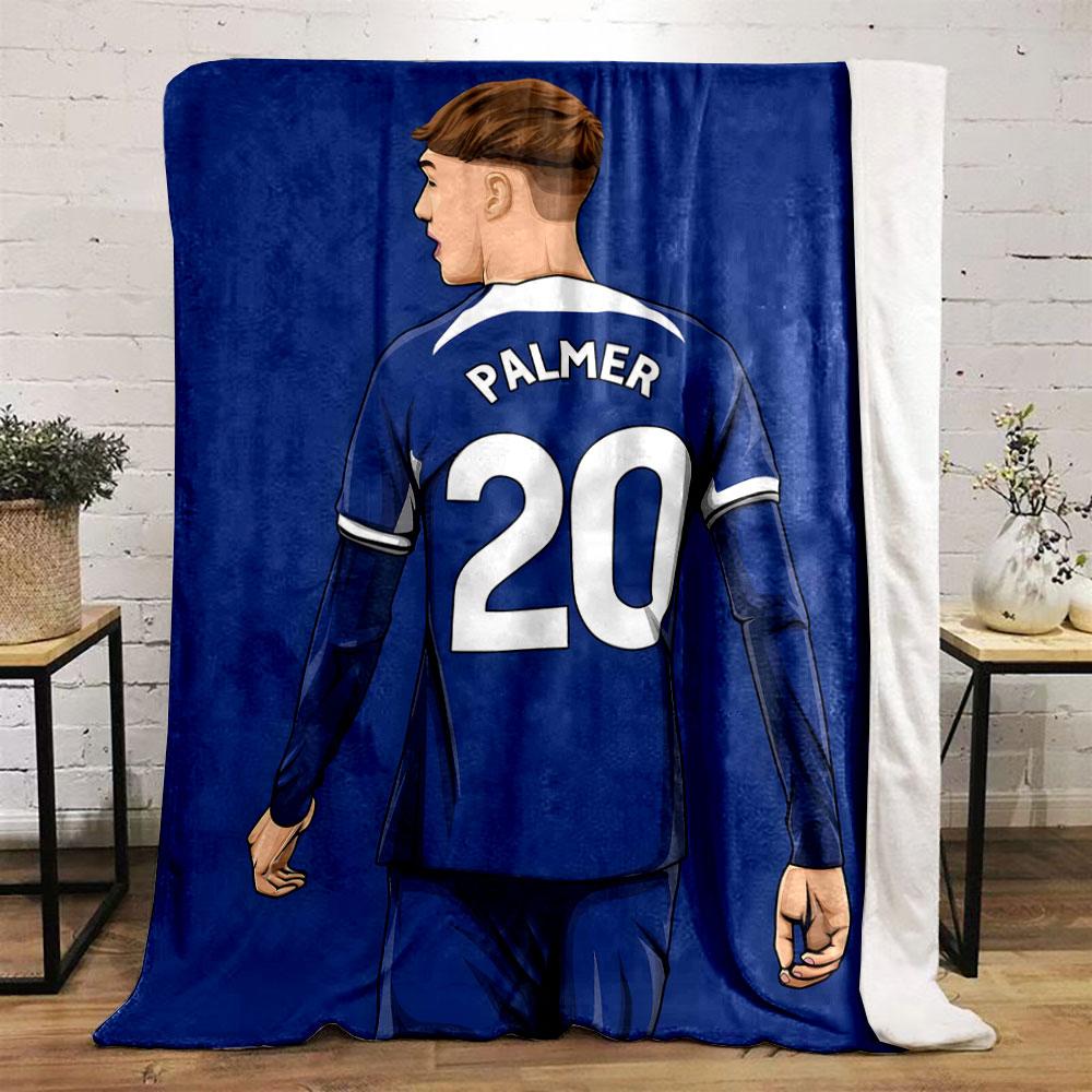 Blue jersey with "PALMER" and "20" written in bold white text. for all seasons blanket lunch break throw gift