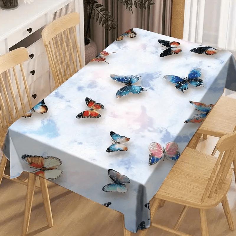1pc Butterfly Marble Pattern Tablecloth, 152.4*218.44 cm, Made of Polyester, Easy to Clean, Festive Decoration, Party Theme Tablecloth, Suitable for D
