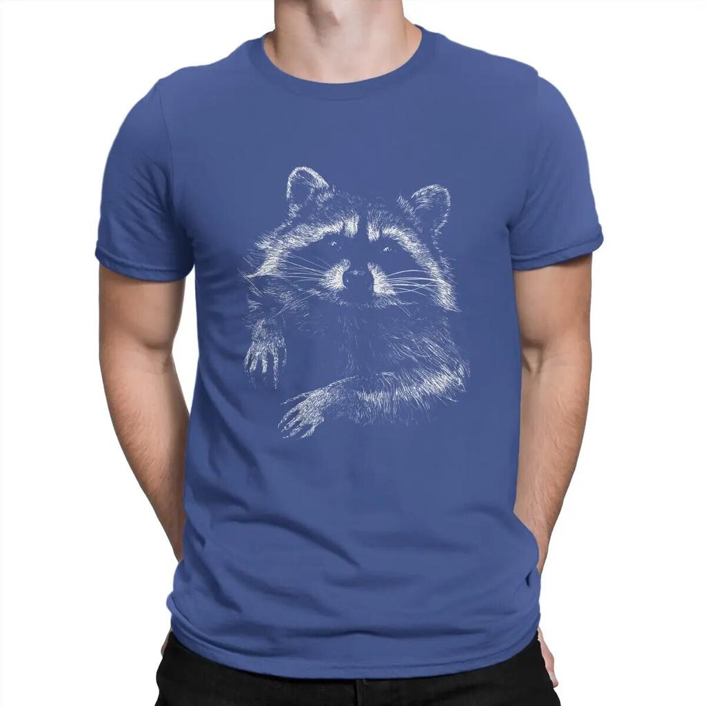 Cute T Shirts Unisex Pure Cotton Vintage T-Shirts Round Neck Raccoon Mammal Tees Short Sleeve Tops New Arrival