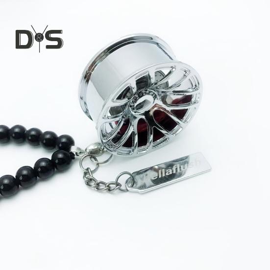 Alloy Racing Wheel Car Pendant Rearview Mirror Hanging Accessory Glossy Black Beads Silver Tag Auto Decoration Unique Design