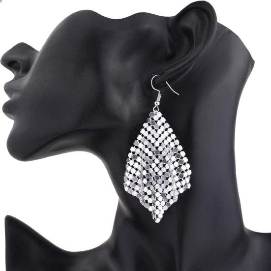Women Sequins Mesh Dangle Drop Hook Earrings Club Evening Party Jewelry