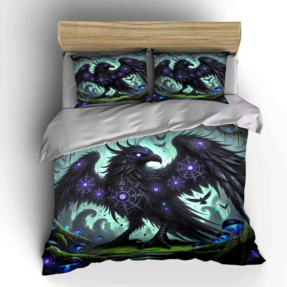 Mystic Raven Forest Decor Set Soft Skin-Friendly Bedding Set Includes 1 Duvet Cover And 2 Pillowcase, Gift