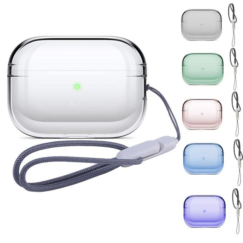 Прозрачный чехол для наушников со шнурком для Apple Airpods Pro 2 TPU Защитный чехол для гарнитуры Аксессуары для Air Pods Pro 2-го поколения