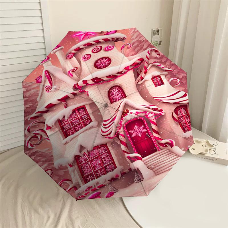 1pc candy cane house Automatic Open/Close Umbrella Compact Folding Umbrella with 8-Rib Shaft for Women/Men, Elegant Birthday1157S
