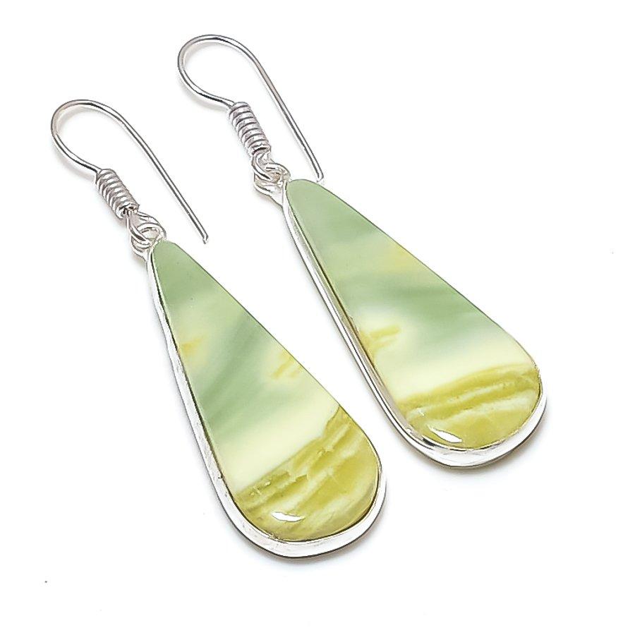 Серьги из натурального швейцарского зеленого опала из стерлингового серебра 925 пробы 1,97 дюйма u0S96