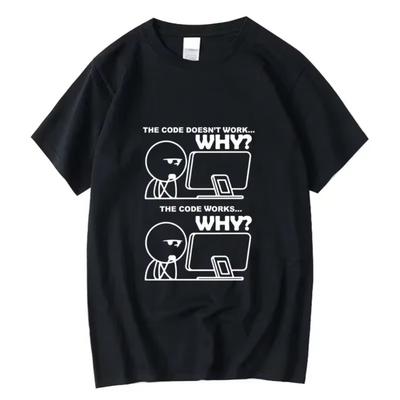 Творческий Забавный Программист Код Работает Почему Мем Принт Футболка Camiseta Hombre Linux Операционная Система Мода Уличная Одежда Для Подарка