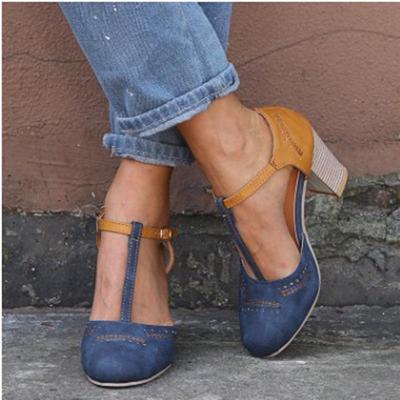 Весна/лето 2020 г. Европейские и американские ретро-туфли с Т-образной пряжкой и круглым носком, цветные женские туфли, большой размер