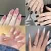 24 Pieces Solid Color Simple Nail Art, Advanced Sense Unloading White 24 Pieces Nude Black White Red Wearing Nail