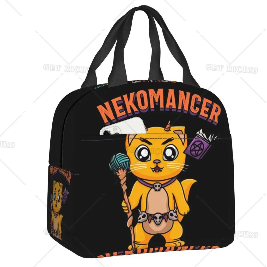 Satanic Cat Insulated Lunch Bag Waterproof Thermal Cooler Lunch Box with Side Pocket for Women Men Kids Camping Travel