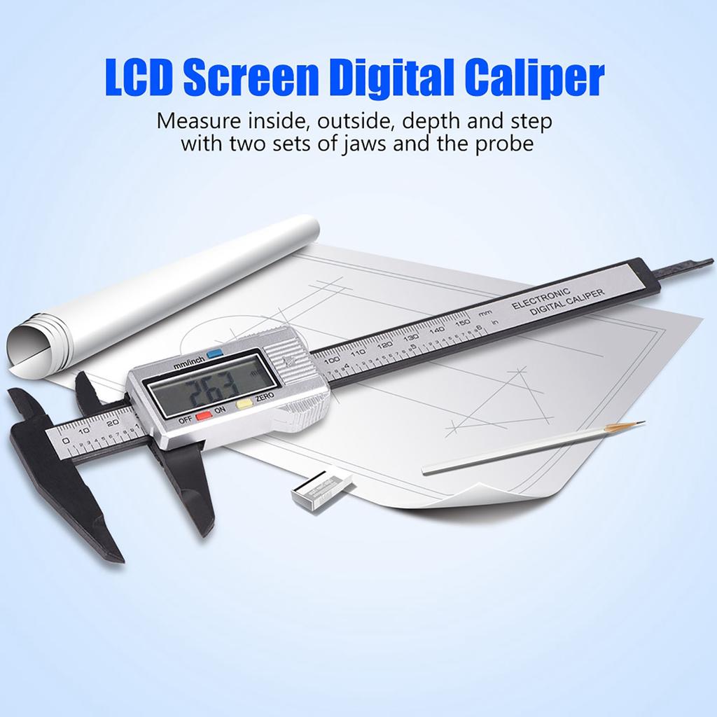Цифровой штангенциркуль с очень большим ЖК-экраном для измерения глубины внутри и снаружи (Серебряный)