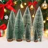 Mini Christmas Trees Snow Frost Flocked Bottle Brush Tree with Wooden