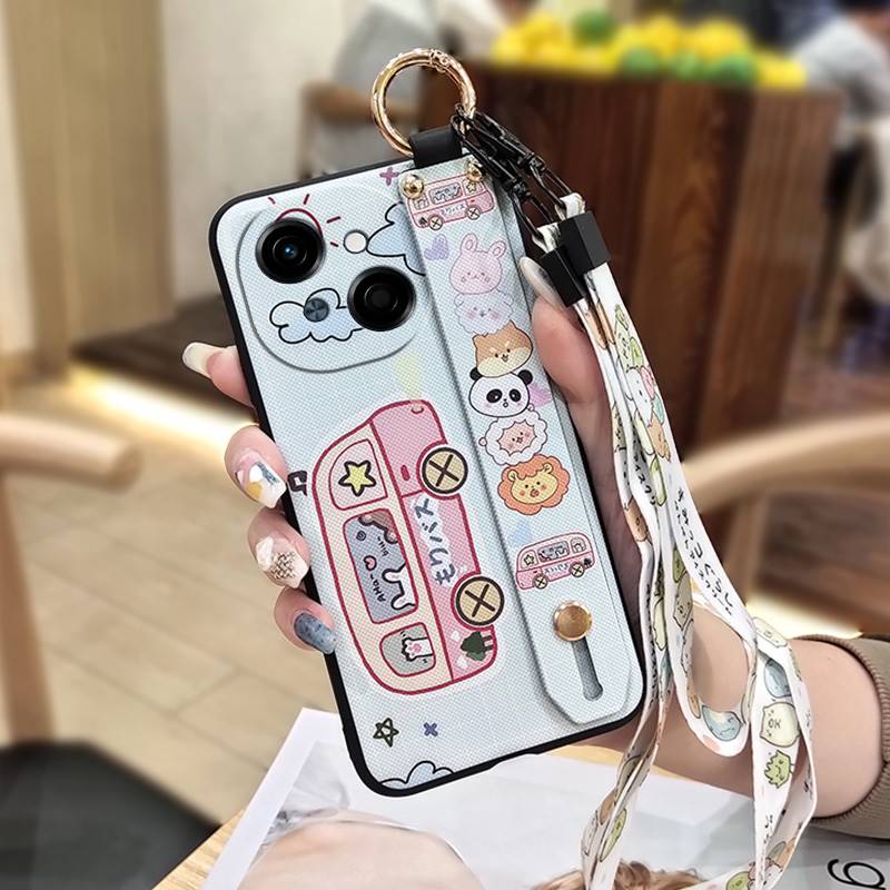 Silicone Ring Phone Case For Tecno POP9 4G/Spark GO 1/KL4 Cute Kickstand Wristband Soft Case Waterproof Wrist Strap