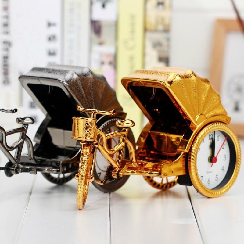 Retro Rickshaw Car Alarm Clock Plastic Desktop Decoration Home Decoration Model Bedside Clock Mechan