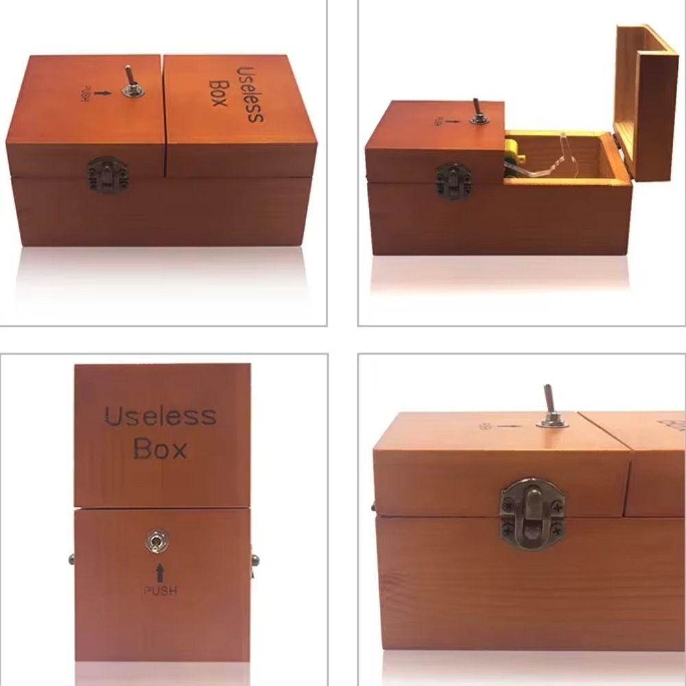 Desk Decoration Electronic Useless Box Wood Color Wooden Useless Box Adults and Children