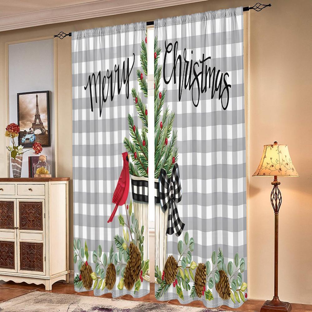 2 Pieces, Christmas Buffalo Plaid Curtains -30% Blackout - Suitable for Living Rooms, Bedrooms, Kitchens, and Home Decor
