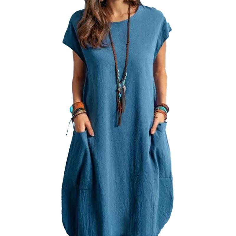 Women's Spring Summer Loose Casual Solid Color Pocket Dress