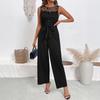 Summer Lace Patchwork Round-neck Sleeveless High-waisted Straight-leg Jumpsuit for Women