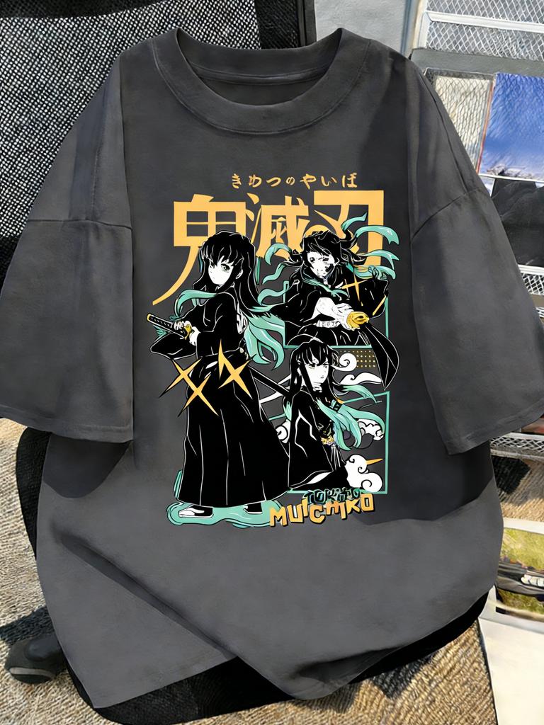 Summer Plus Size Demon Slayer Anime Printed Unisex Women Tshirt Casual Parent Child Top Fashion Harajuku Style Street Wear Y2K