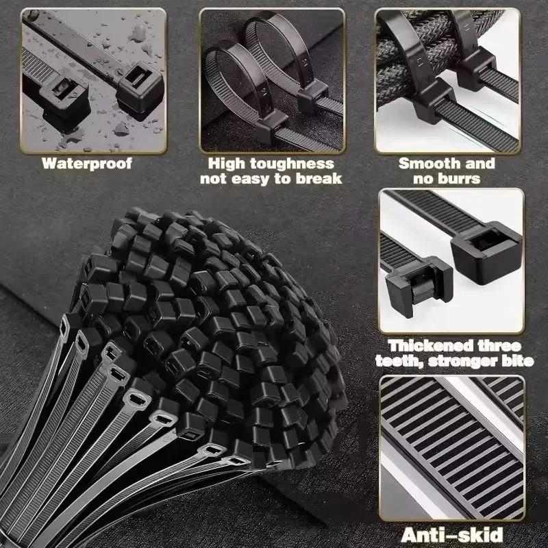 Нейлоновые кабельные стяжки Самоблокирующиеся регулируемые ремни для стяжек шнуров Крепежная петля для домашнего офиса Фиксирующее кольцо для кабелей Хомуты для укладки шнуров