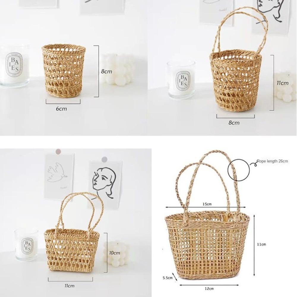 With Handle Straw Woven Basket Picnic Props Storage Basket Practical Tea Cup Cover