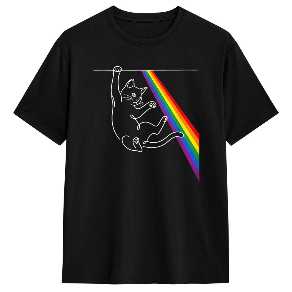 Retro Vintage Relaxed Tabby Cat Lounging On A Rainbow Tshirt Summer Streetwear T Shirts 100 Cotton Leisure Tshirt Casual Tops