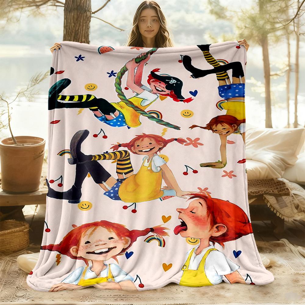 1pc Pippi Longstocking Adventure Outdoor Blanket Lightweight Flannel, Soft & Warm, All Season Use for Sofa, Outdoor, Camping, Living Room, Office