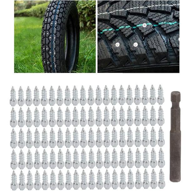 Snow Tire Studs, Anti Skid Snow Spikes for Car, Motorcycle, Scooter, Electric Vehicle ¨C 100Pcs Steel Studs with Installation