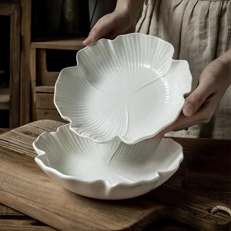 Керамические обеденные тарелки Nordic Kitchen с белыми тиснеными цветами, 8-дюймовые салатные тарелки, еда, суп, паста, обеденные блюда, миска, столовая посуда