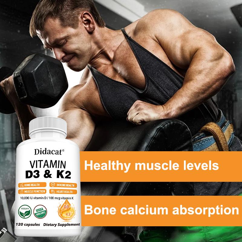 Didacat Vitamin D3 & K2 10000 IU, USDA Organic 120 Capsules Bone & Immune Health Supplement
