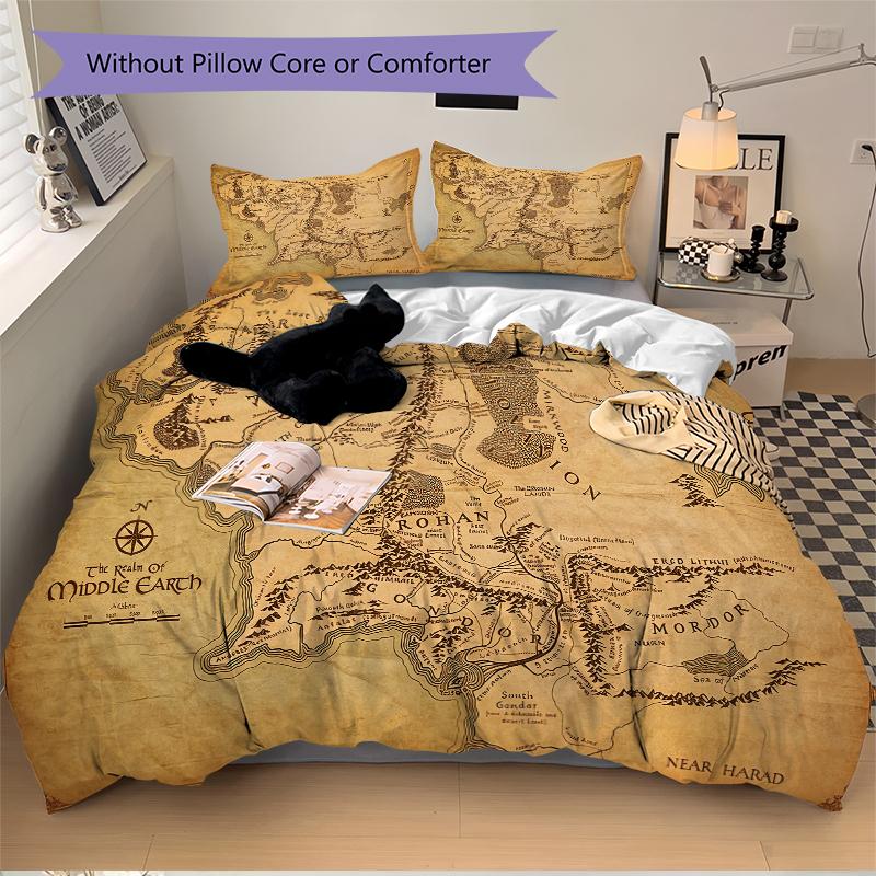 3Pcs Middleearth Map Fantasy Bedding Set Quilt Cover Pillowcase Home Christmas Xmas Halloween Gift 1 Duvet Cover 2 Pillowcase M924438