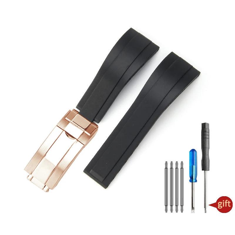 20 мм Натуральный Мягкий Силиконовый Каучуковый Ремешок для Часов Для Rolex Ремешок для Часов Daytona Submariner GMT OYSTERFLEX Браслет Складная Застежка