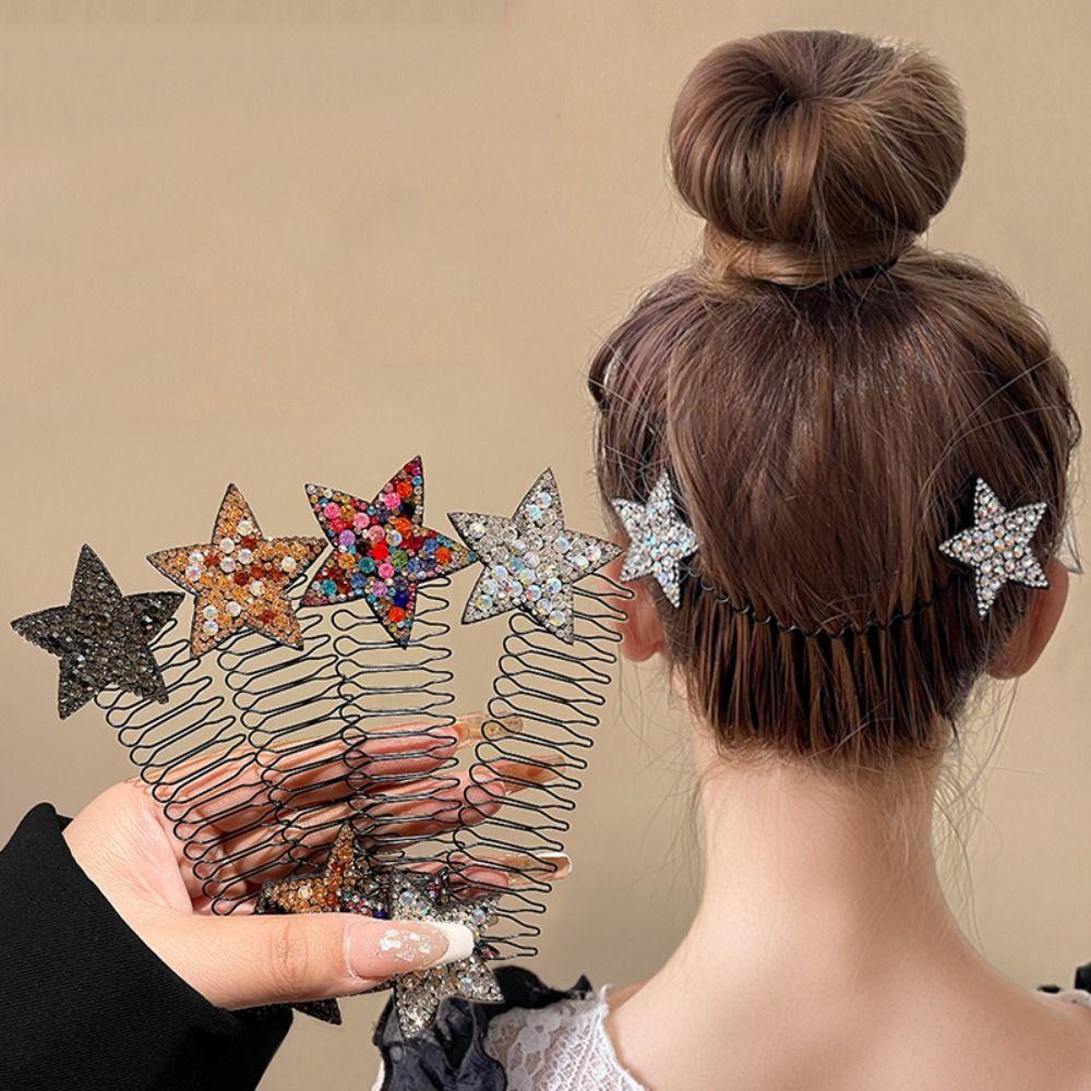 Rhinestone U Shape Hair Styling Comb Star Spring Hair Comb Fashion Fixed Combs Girls