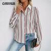 Кардиган с воротником-стойкой и длинными рукавами, осенне-зимняя женская рубашка с вертикальными полосками и лацканами