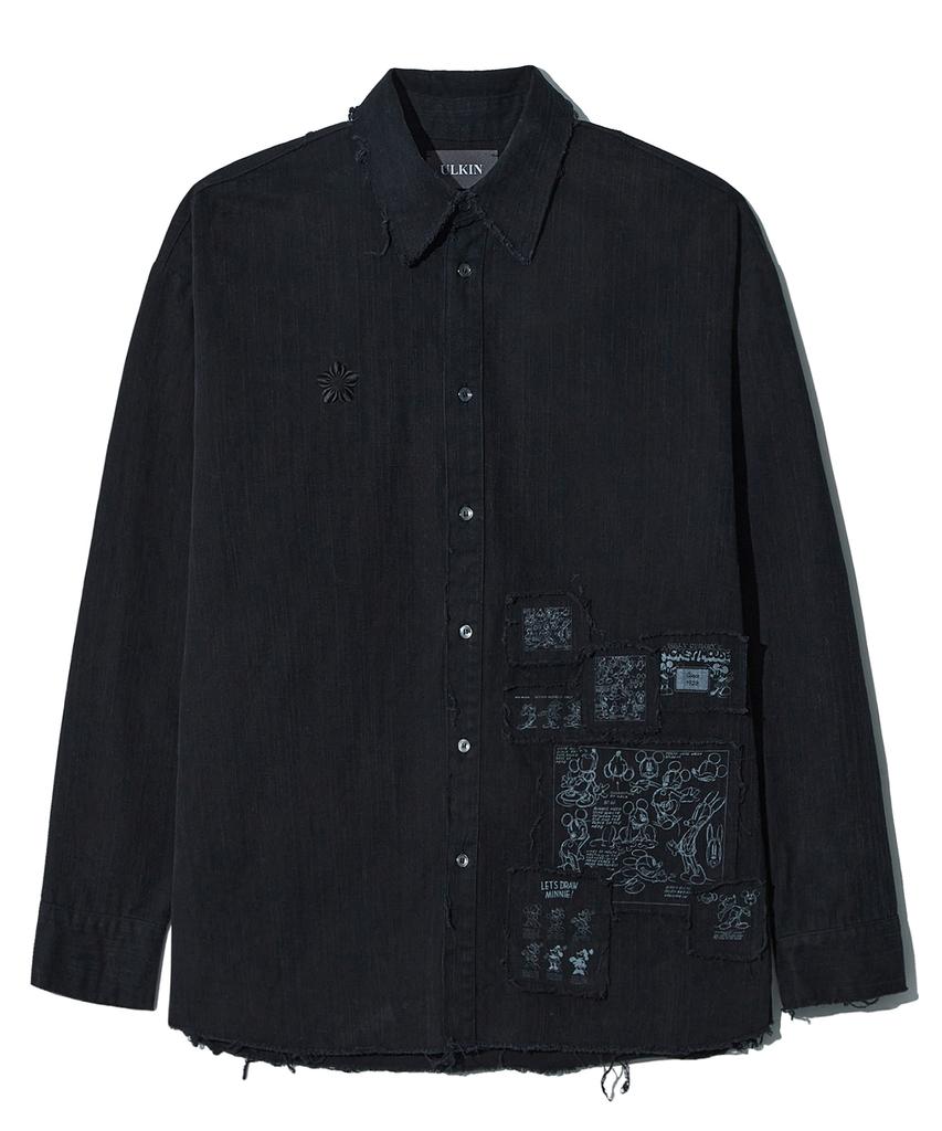ULKIN [Disney] Oversized Patchwork Shirt_Black