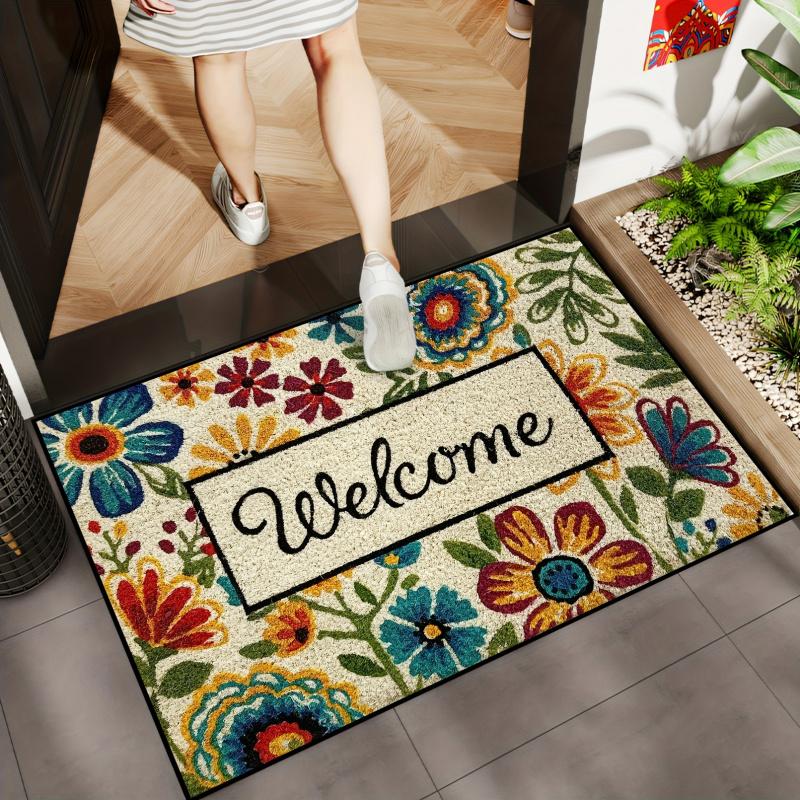 VIKAMA Colourful Floral Doormat – Non-slip and Sound-absorbing Entryway Mat, Bathroom Rug, Home Interior Decoration