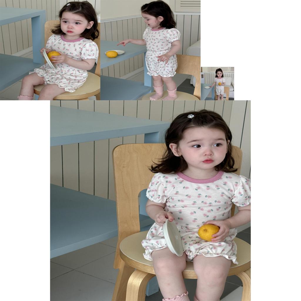 Легкий летний пижамный комплект для девочек с цветочным дизайном, мягкий хлопковый комплект из двух частей