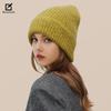 Холодная шапка Большая голова Крыло Толстая шерстяная шапка для женщин Весна Универсальная Теплая Свободная Лицо Маленькая Защита ушей Вязаная шапка Кучи шапок