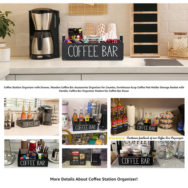 Деревянный ящик для хранения кофе-бара, органайзер для кофейной станции, прочный ящик для хранения дома, аксессуары для кофе-бара