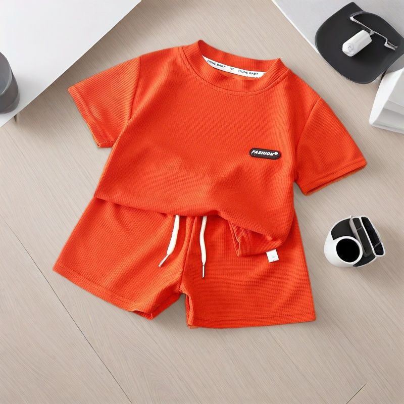 Childrens Summer Short Sleeve Shorts Pajamas With Soft Waffle Fabric For Kids