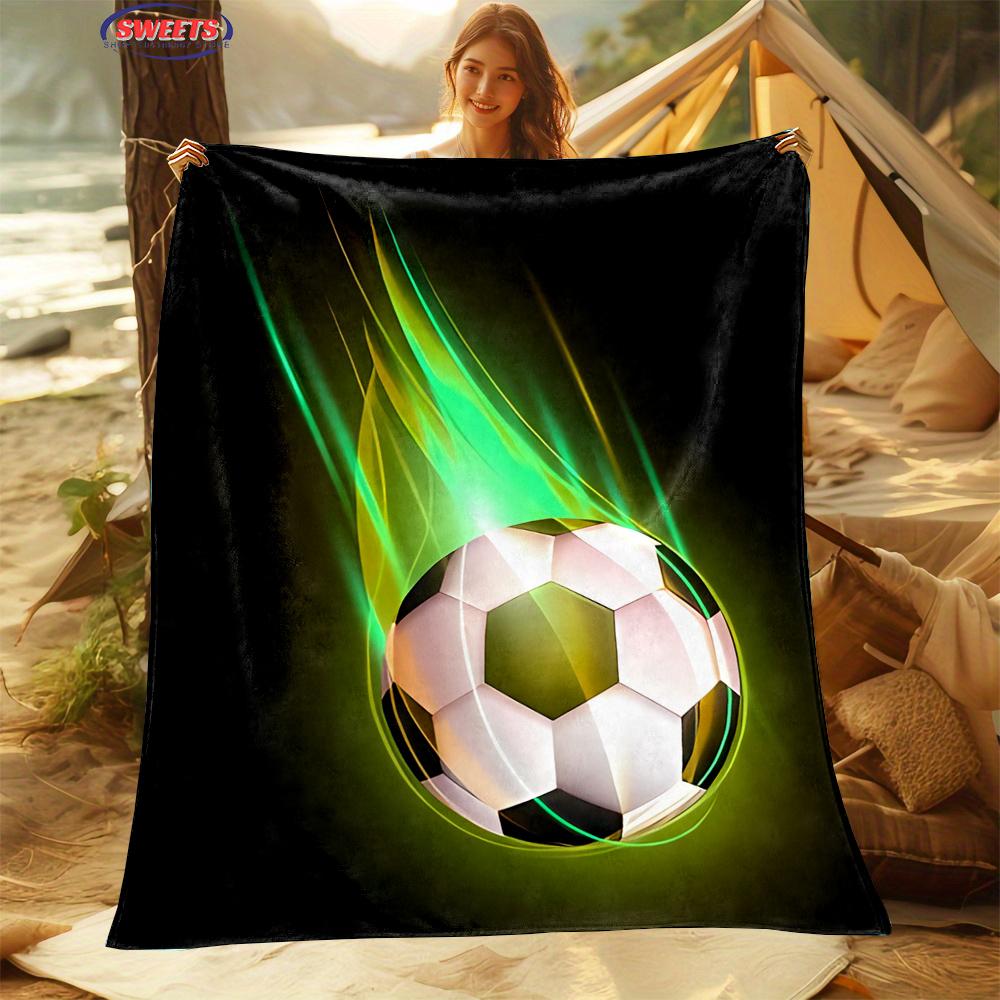 Football Theme Cartoon Soft Flannel Blanket for Bed Bedroom Sofa Picnic Throw Blanket for Cover Outdoor Leisure Nap Office Gifts