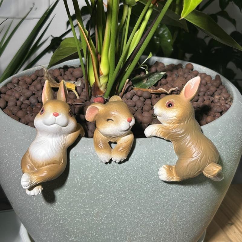 Pack of 3 Colorful Rabbit Resin Figurines Ideal for Hanging on Balconies or Aquariums Edges Multifunctional Decors